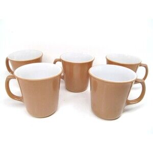 Pyrex Mugs  Milk glass Coffee Cups Beige Bundle of 5 Excellent Condition